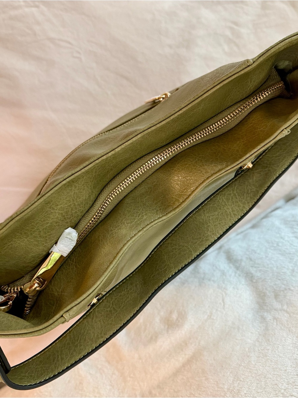 Le Mila NWT Olive Green Vegan Leather Hobo Bag with Front Zip Pocket - Picture 7 of 11